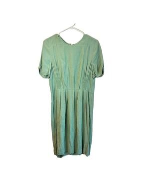 BIMBA Y LOLA Dress Midi Smocked Bodice Short Sleeve Zip Back Sage Green W Medium